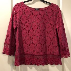 Express | Burgundy Floral Lace Trim Top